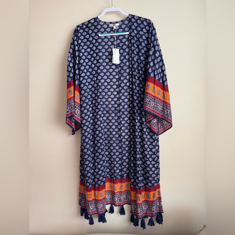 American and Beyond Boho Floral Kimono Cardigan Cover-Up Size S/M